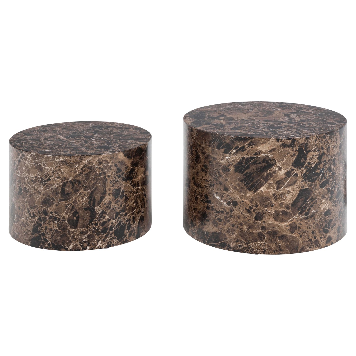 Set di 2 tavolini da salotto in legno Motrik effetto marmo marrone tondo h40 cm_3