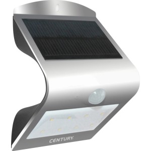 Moderna lampada solare a LED da esterno argentata con sensore di movimento.