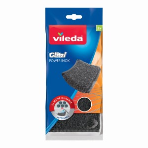 Vileda Glitzi Power Inox, confezione da 2 spugne abrasive per sporco ostinato.