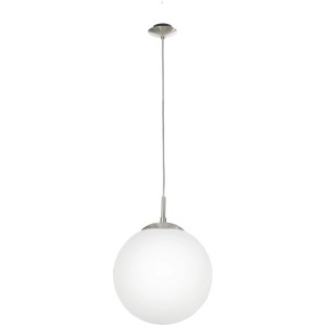 Lampada a sospensione Eglo Rondo, Ø 30cm, nichel opaco, vetro opalino, H 110cm. Lampada a sospensione rotonda.