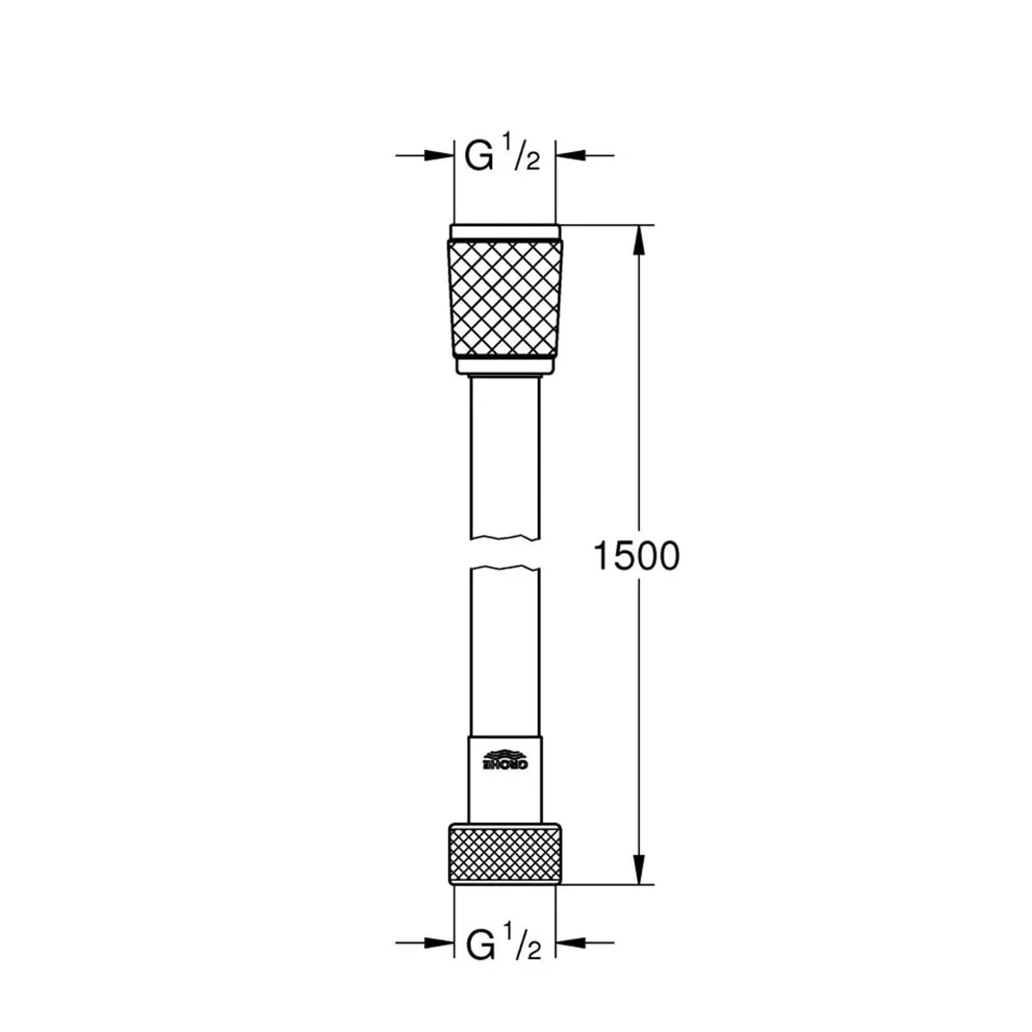 Disegno tecnico: Flessibile doccia Grohe VitalioFlex Trend, 150cm, nero opaco, anti-torsione.