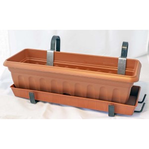 Fioriera da esterno marrone con staffa.