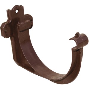 Staffa per grondaia in plastica marrone per grondaie e pluviali.