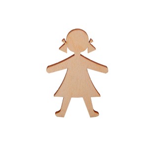 Figura in legno di ragazza come decorazione da parete, colore naturale.