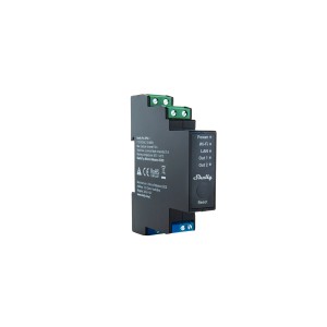 Modulo relè nero Shelly Pro 2PM per domotica con LAN, WLAN e Bluetooth.