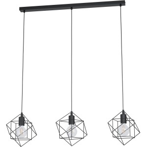 Lampada a sospensione Eglo Straiton nera a 3 luci in design vintage con attacco E27.