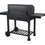Barbecue a carbone nero Jamestown Jaxon XL con griglia modulare e tavolini laterali.