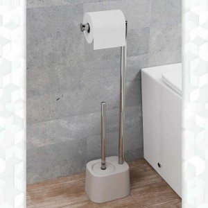 t.b.t. Piantane: Set WC con porta carta igienica e scopino, beige/argento.