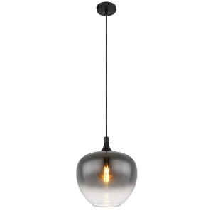 Lampada a sospensione nera Globo Maxy con paralume in vetro fumé, Ø 29 cm.