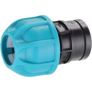 Connettore t.b.t. per irrigazione interrata, blu e nero.