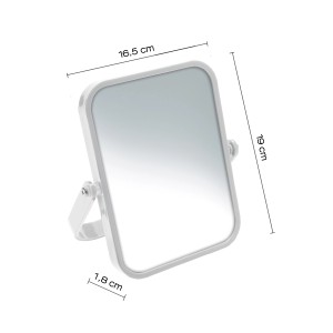 Specchio da trucco t.b.t. con cornice bianca e supporto.