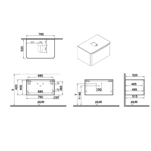 Mobile bagno base lavabo sospeso 1 cassetto Integra Round 80 cm terracotta