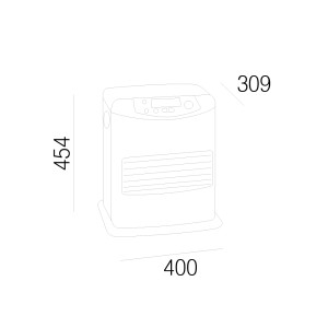 Illustrazione di una stufa t.b.t. con dimensioni di altezza, larghezza e profondità.
