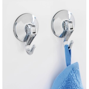 Set da 2 ganci a ventosa cromati Wenko, porta asciugamani per bagno e cucina.