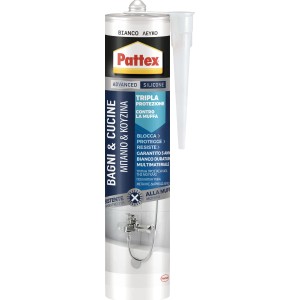 Silicone Pattex per bagno e cucina, bianco, per sigillare contro la muffa.