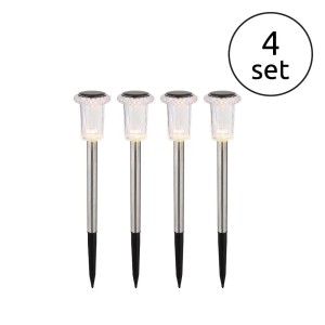 Set di 4 luci solari a LED Globo in acciaio inox, alte 33 cm, con effetto cristallo per vialetti.