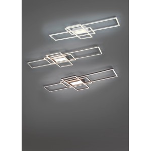 Plafoniera LED Trio Irvine dimmerabile, 60W, nickel opaco, con design geometrico.