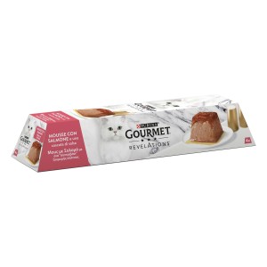 Confezione di mousse per gatti Gourmet Revelations con salmone, confezione da 4.