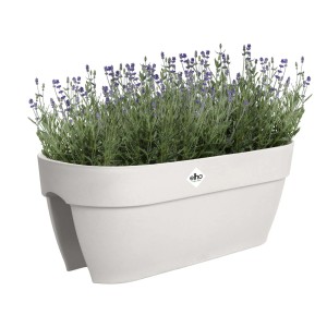 Fioriera da balcone Elho bianca con lavanda, vaso decorativo per balcone.