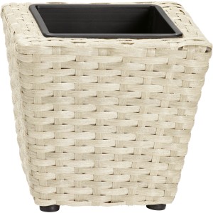 Vaso di fiori conico bianco (17x17 cm) effetto rattan per interni ed esterni.