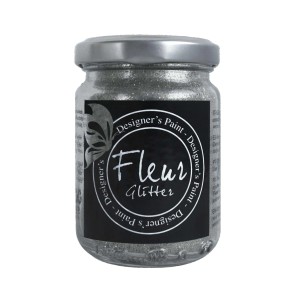 Pittura glitterata Fleur in barattolo di vetro, colore argento, per progetti fai-da-te.
