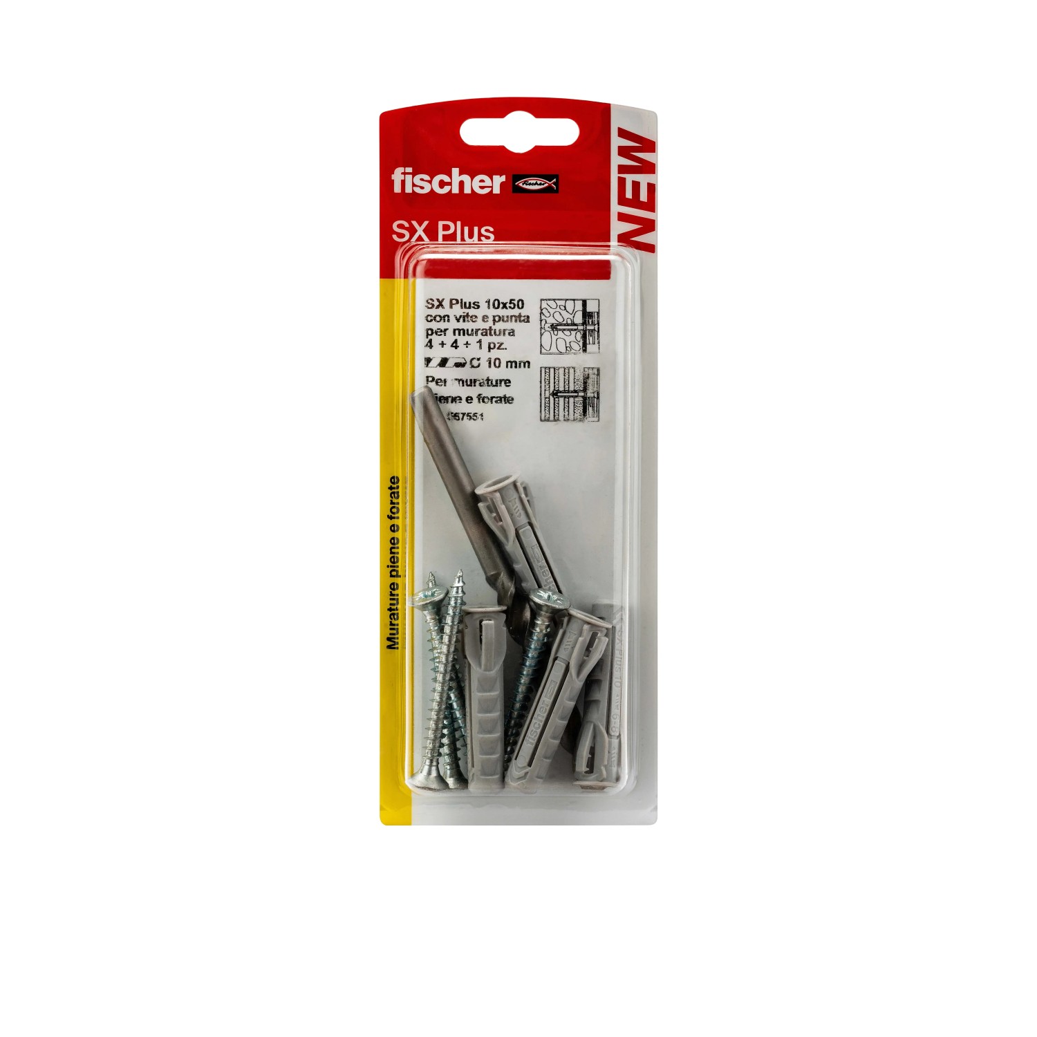 Fischer SX Plus tasselli con viti, adatti per muratura piena e forata.