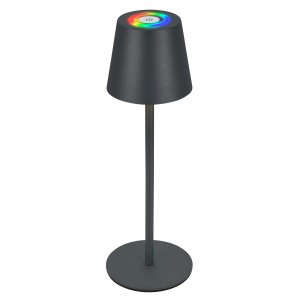 Lampada da tavolo LED grigia con cambio colore sulla parte superiore.