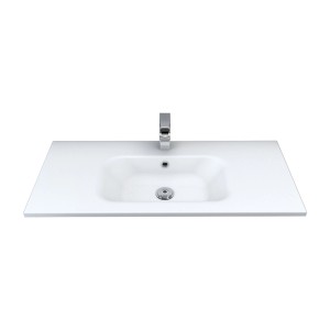 Lavabo singolo t.b.t. bianco con rubinetto per il bagno.