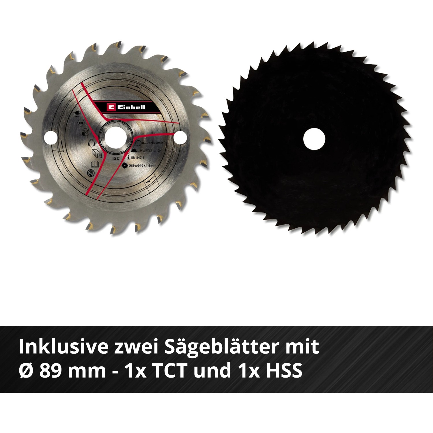 Due lame per sega (TCT, HSS) per sega circolare a mano Einhell Power X-Change TE-CS 18/89 Li Solo