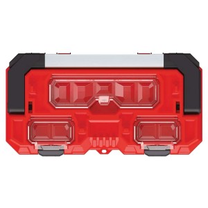 Cassetta porta attrezzi t.b.t. rossa con scomparti trasparenti per piccoli oggetti.