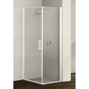 Box doccia angolare t.b.t. con vetro trasparente e telaio argento.
