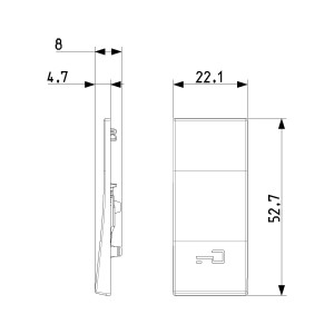 Disegno tecnico della placca t.b.t. con dimensioni per installazione elettrica.