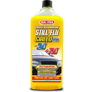 Flacone giallo di liquido refrigerante per auto, da -20°C a +110°C.