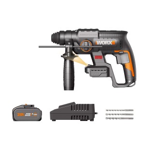 Set trapano a percussione a batteria con accessori. Ideale per forare e martellare.