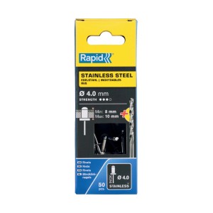 Rivetti Rapid Acciaio INOX Ø4.0 x 14 mm Conf. da 50 Pezzi e Punta Trapano incl