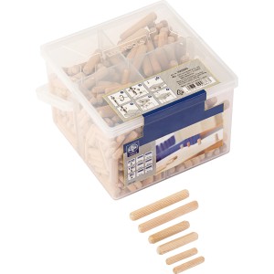Set di tasselli in legno LUX, 400 pezzi in secchio, varie dimensioni per giunzioni in legno senza viti.