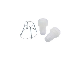t.b.t. per bottiglie di vino e spumante, composto da gabbietta metallica e due tappi in silicone.