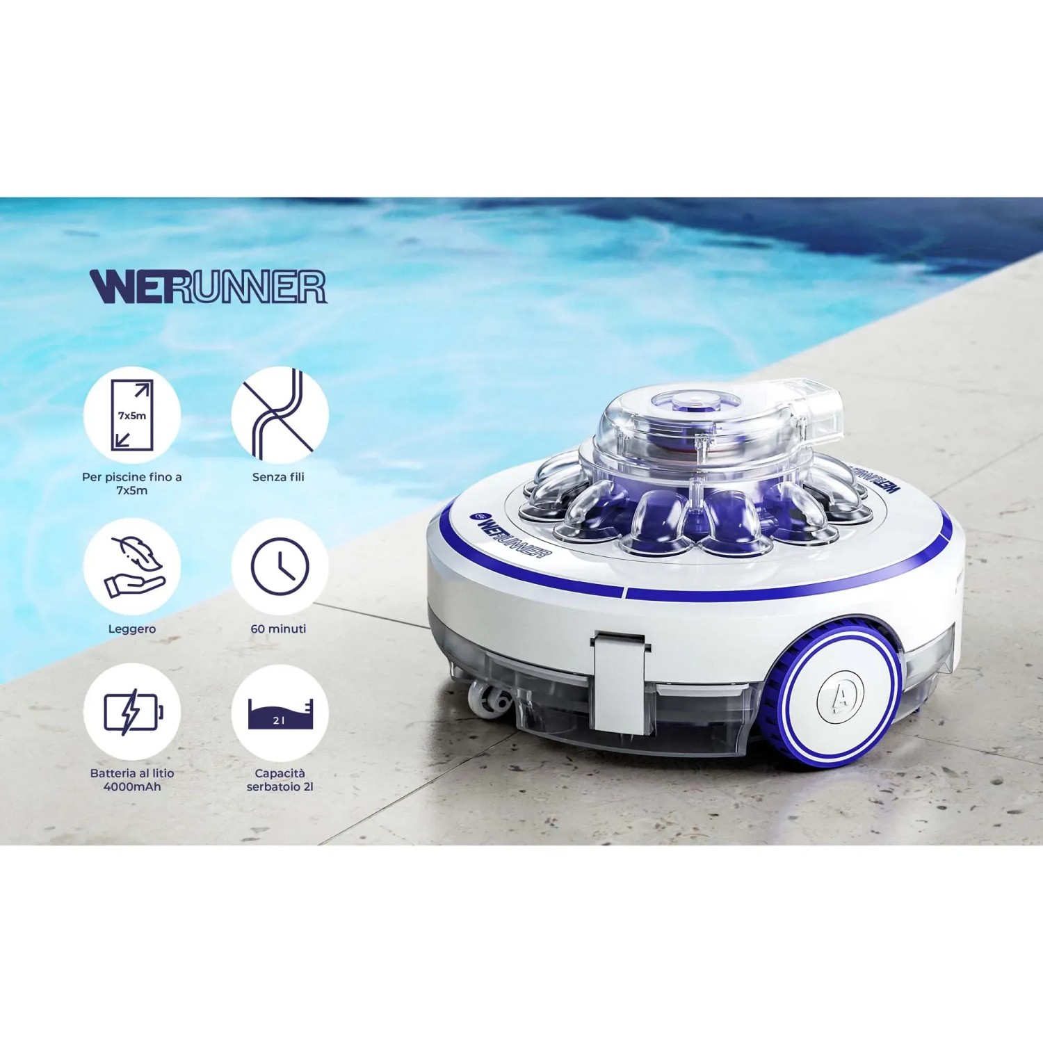 Robot pulitore per piscina Gre a batteria, grigio, per piscine fino a 35m².
