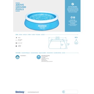 Piscina fuori terra Bestway Fast Set blu, Ø 183x51 cm, piscina Quick-Up per l'estate.