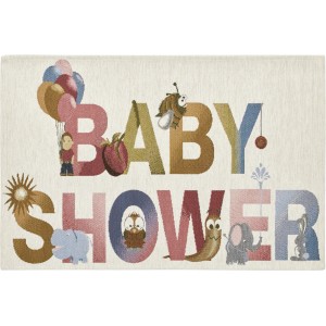 Tappeto per bambini t.b.t. con motivo "Baby Shower" e figure di animali colorati.