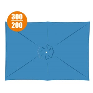 Ombrellone a braccio t.b.t. blu, rettangolare, 300x200 cm, vista dall'alto.