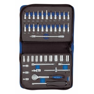 Set di chiavi a bussola LUX Classic 6,3 mm (1/4) 45 pezzi nella custodia aperta.