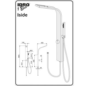 Disegno tecnico della colonna doccia t.b.t. con dimensioni per l'installazione.