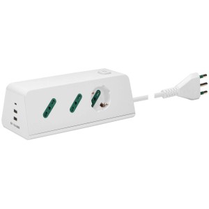 Multipresa bianca t.b.t. con prese Schuko e USB.