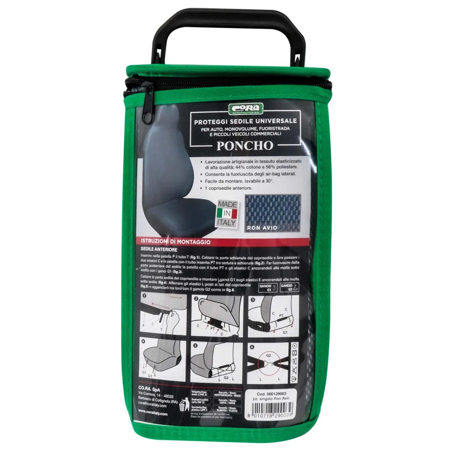 Coprisedile auto t.b.t. in confezione verde. Accessorio interno auto.