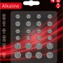 Set di batterie a bottone da 24 pezzi con vari tipi per orologi, calcolatrici e giocattoli.