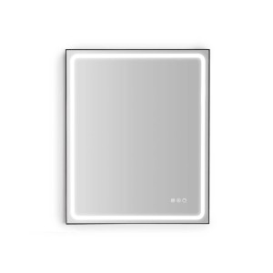 Specchiera rettangolare t.b.t. con illuminazione LED e cornice nera.