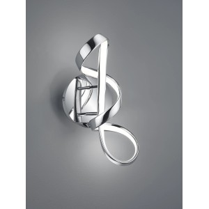 Moderna lampada da parete a LED Perugia in cromo con design curvo per spazi abitativi.