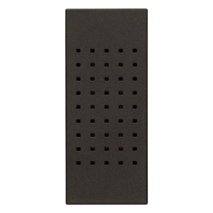 Placca di copertura nera t.b.t. con fori quadrati per interruttori e prese.