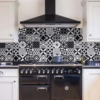 Paraschizzi Autoadesivo ignifugo Piastrelle B&N 260x60 cm